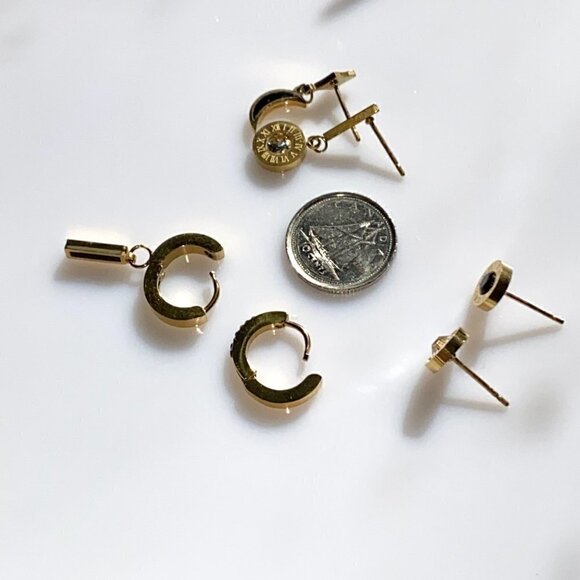 Gold Plated Stainless Steel Roman Set of 6 Earrings - Picture 10 of 11